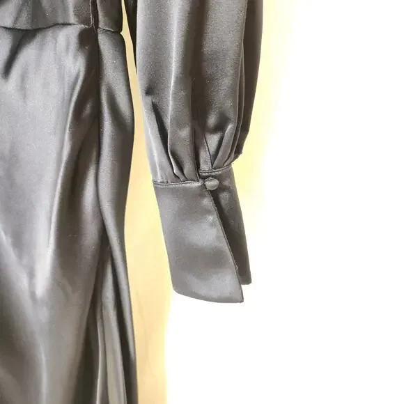 Women's Xscape Emery Satin Collar Long Sleeve Navy Dress W12 - Picture 5 of 7